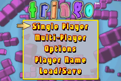 Tringo title screen for GameBoy Advance